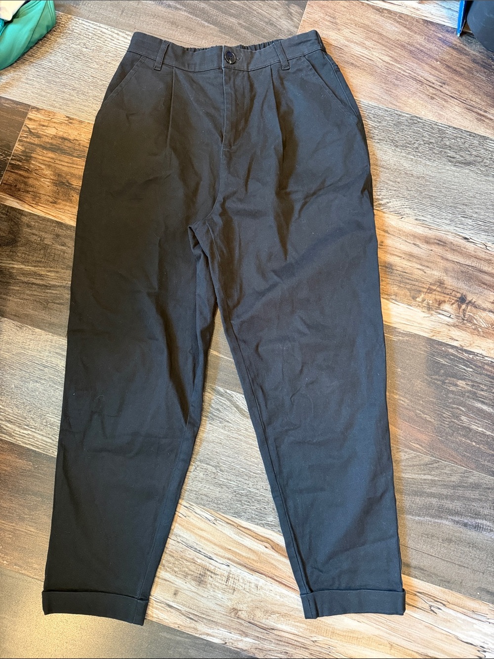 Halara High Waisted Plicated Straight Leg Chino Pants Black Small